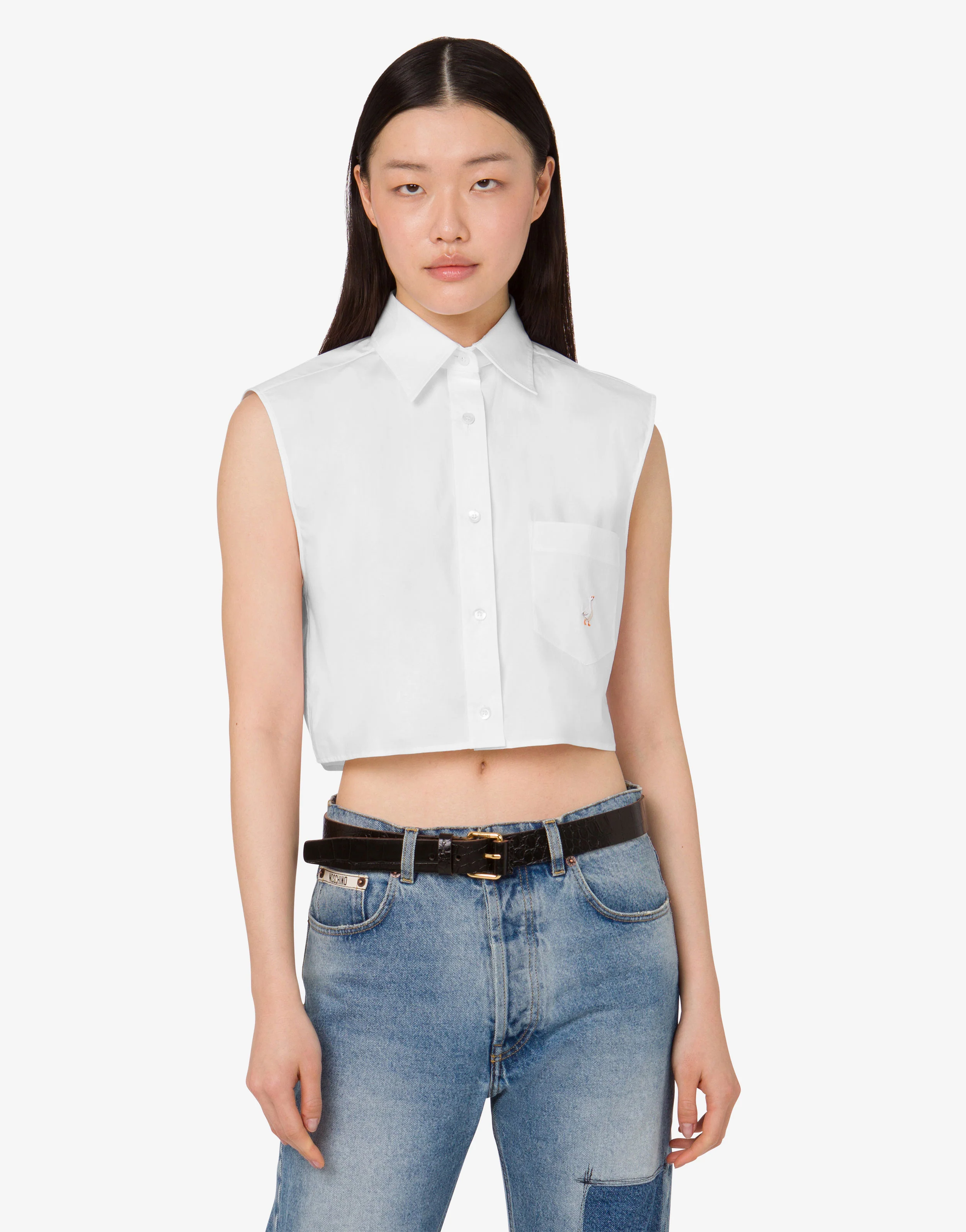 Camicia crop in popeline di cotone Goose