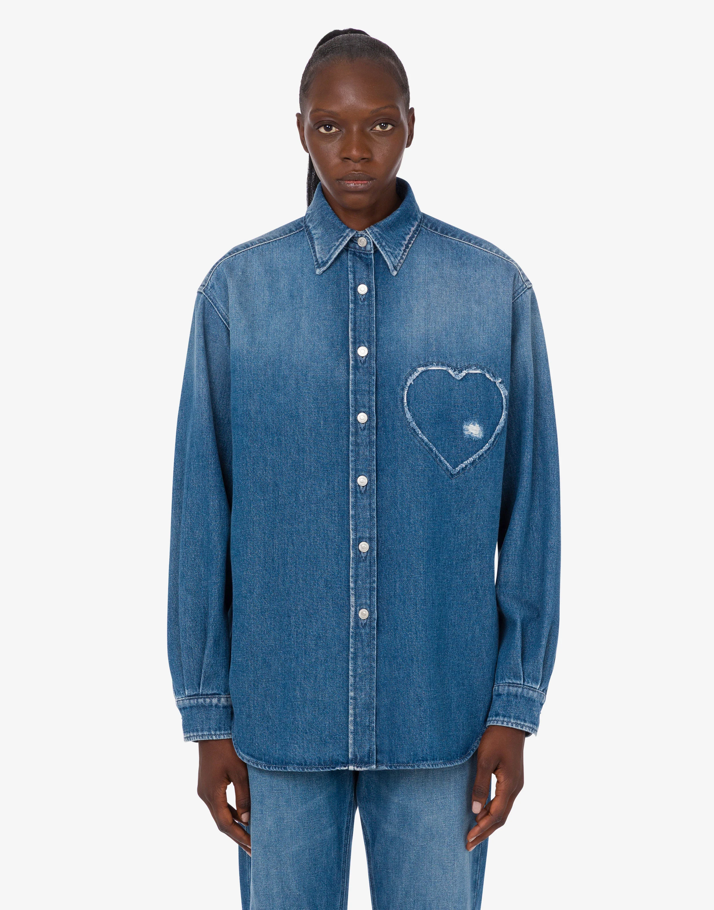 Camicia in denim blu di cotone