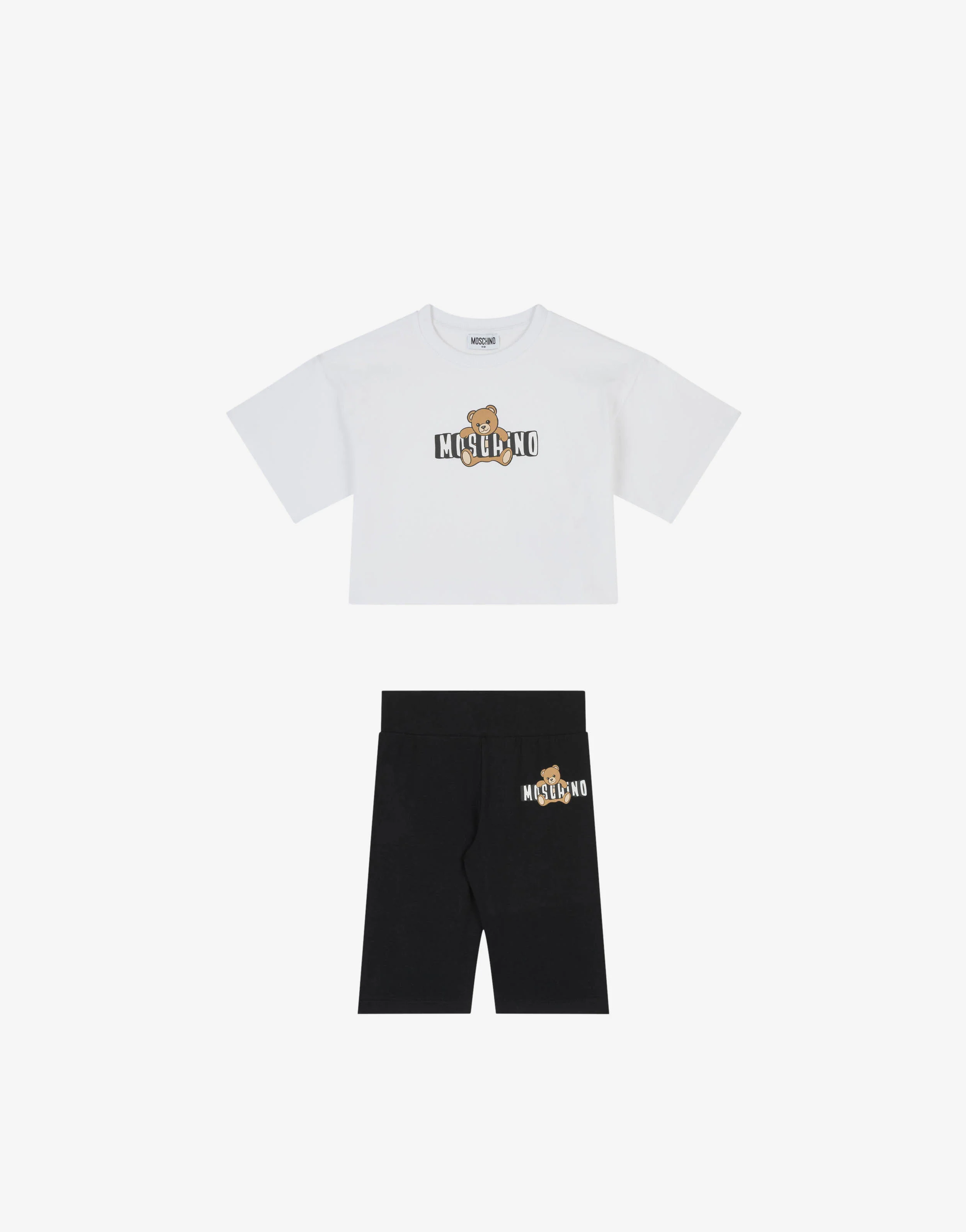 Completo t-shirt e short in jersey di cotone Moschino Teddy Bear
