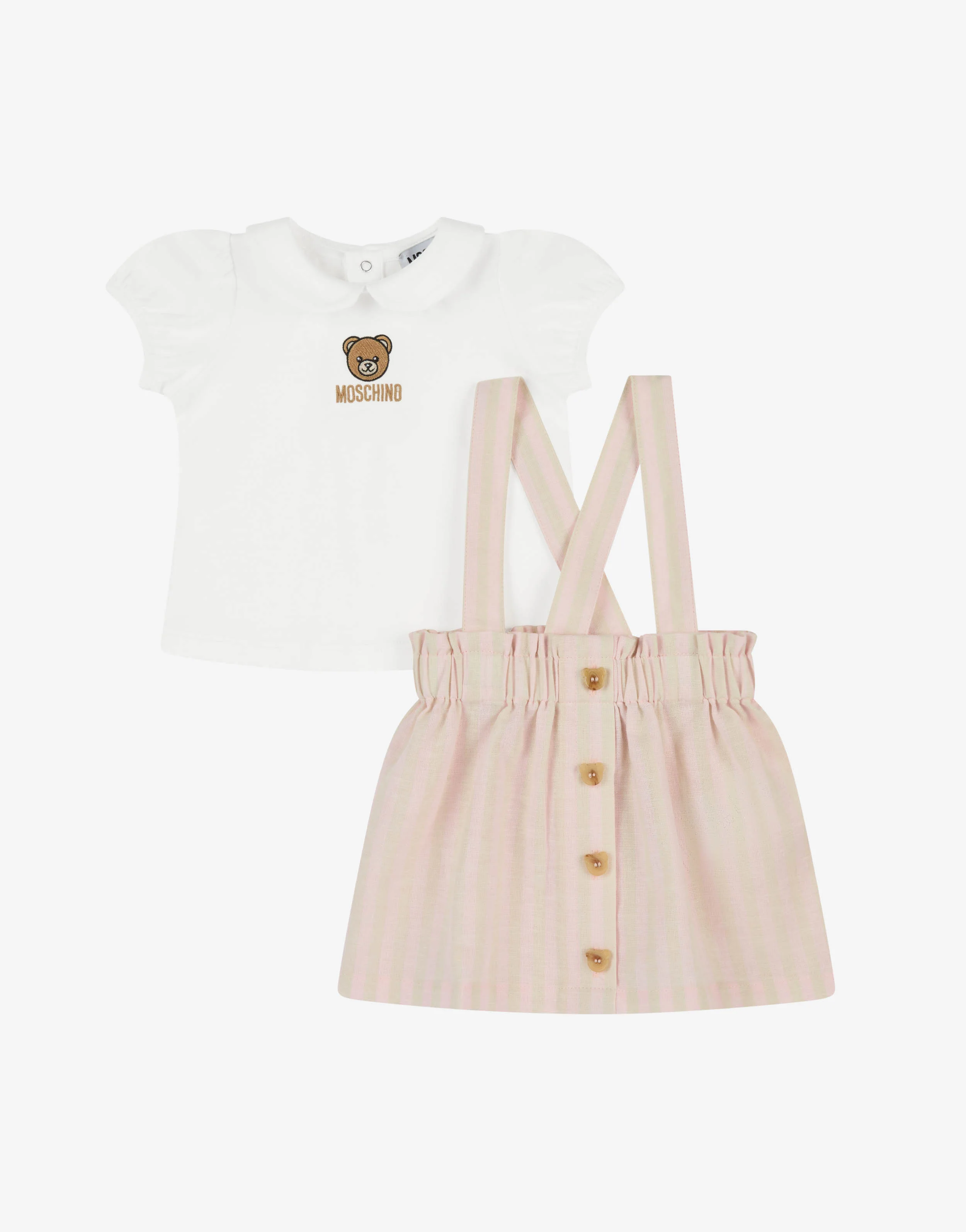 Completo t-shirt in jersey di cotone e salopette in misto lino