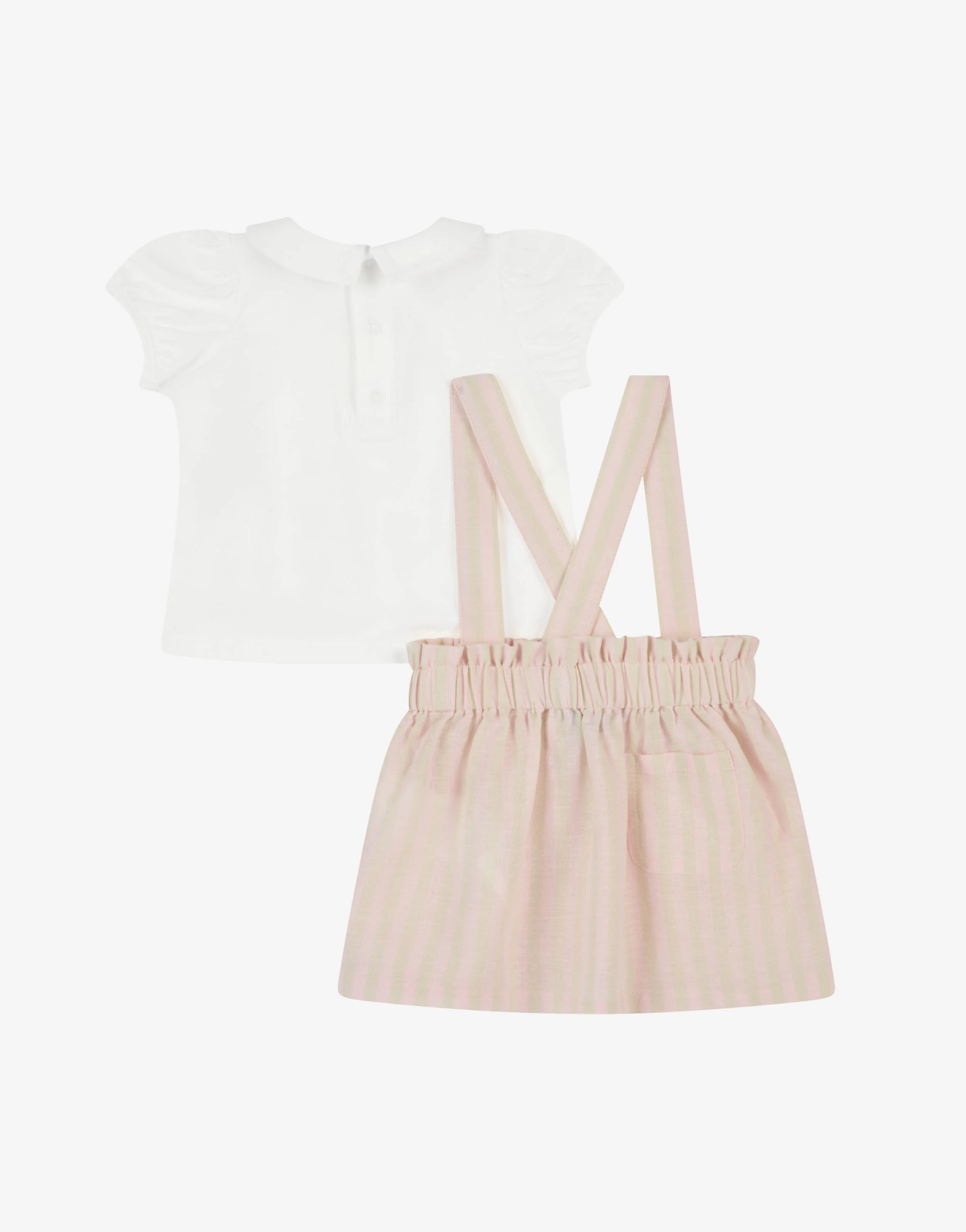 Completo t-shirt in jersey di cotone e salopette in misto lino - Image 2