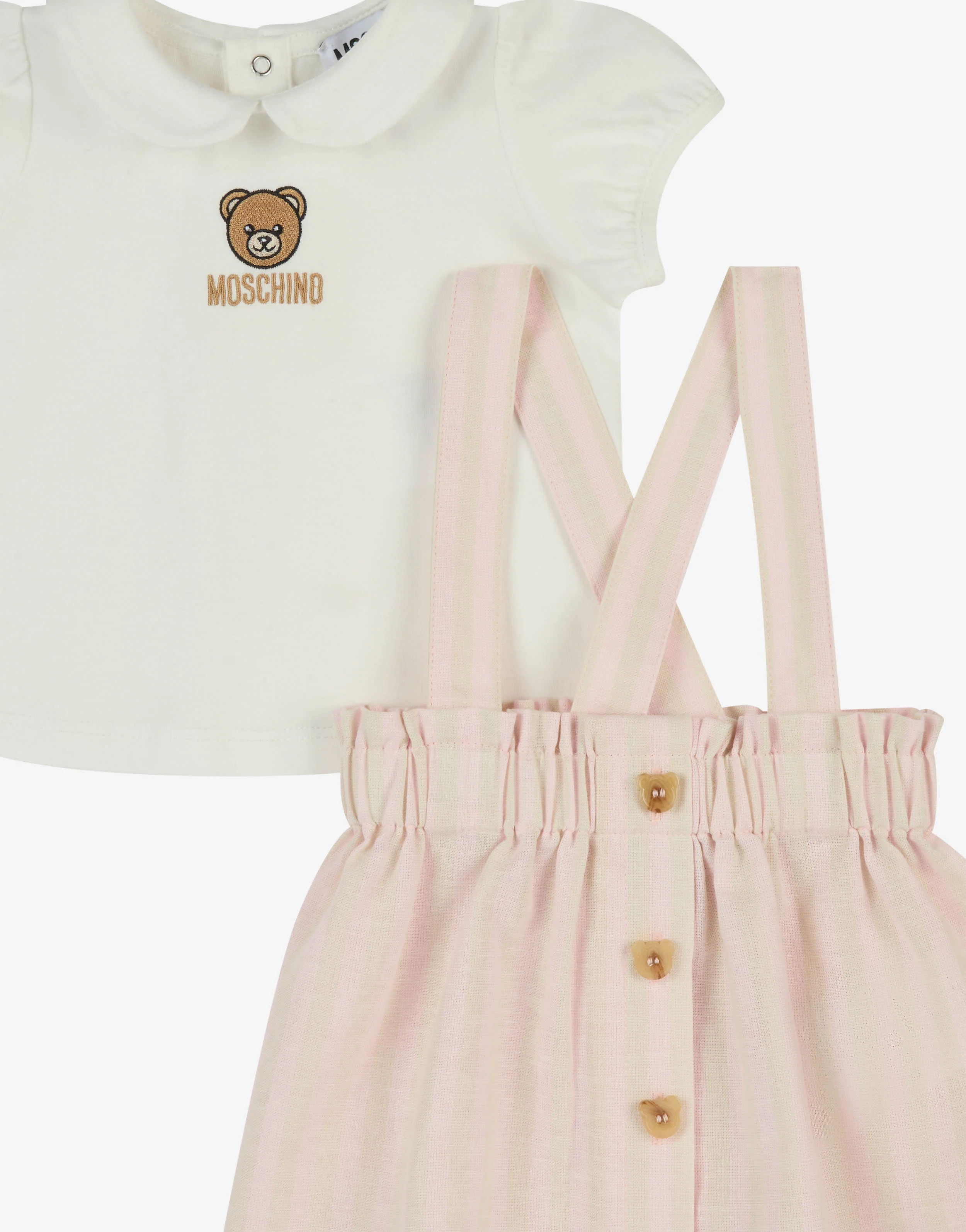 Completo t-shirt in jersey di cotone e salopette in misto lino - Image 3
