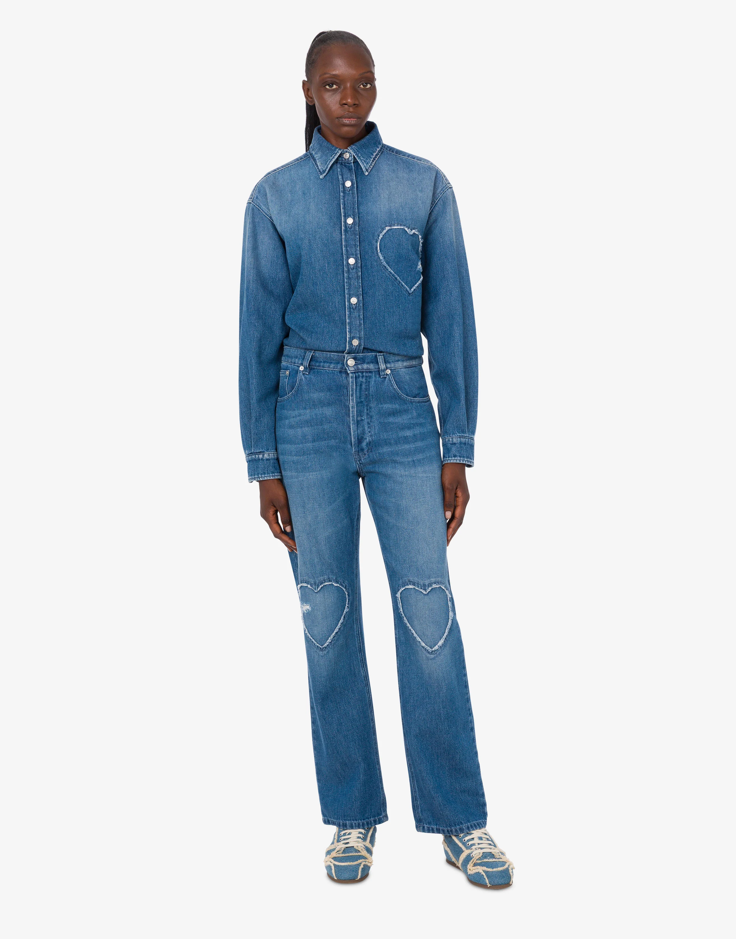 Pantalone in denim blu di cotone