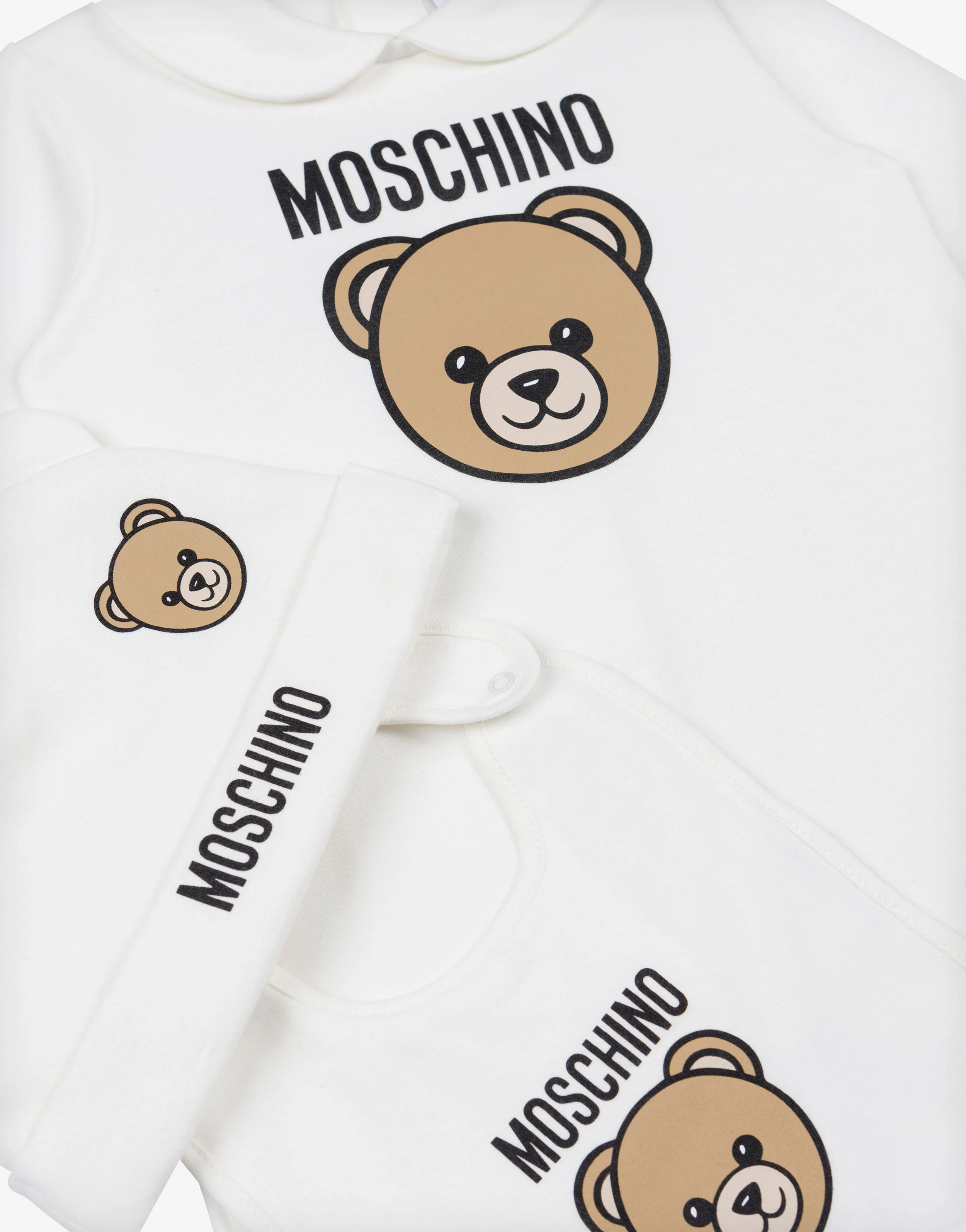 Set tutina, cappello e bavaglino in felpa di cotone Moschino Teddy Bear - Image 3