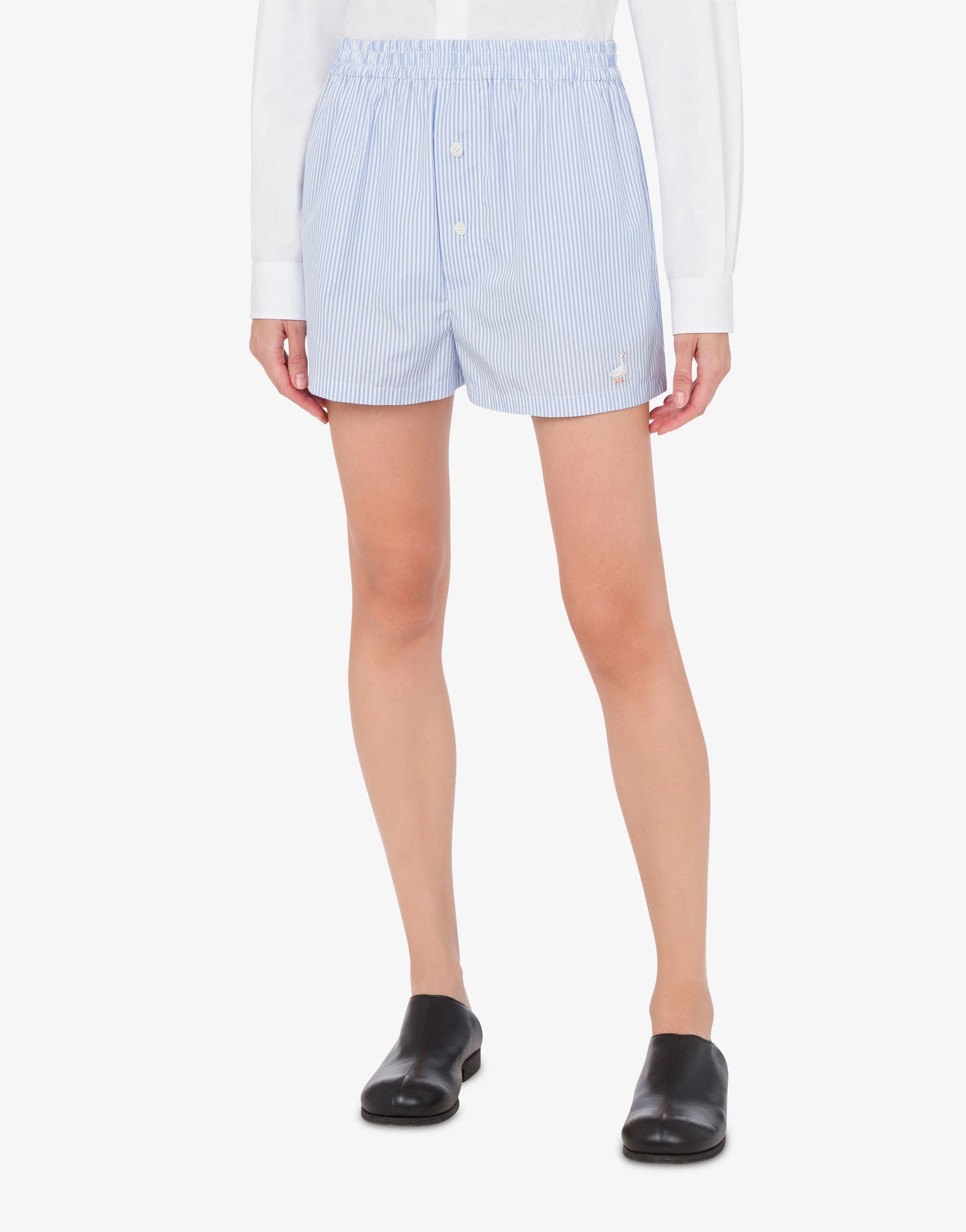 Short in popeline rigato Goose Embroidery - Image 2