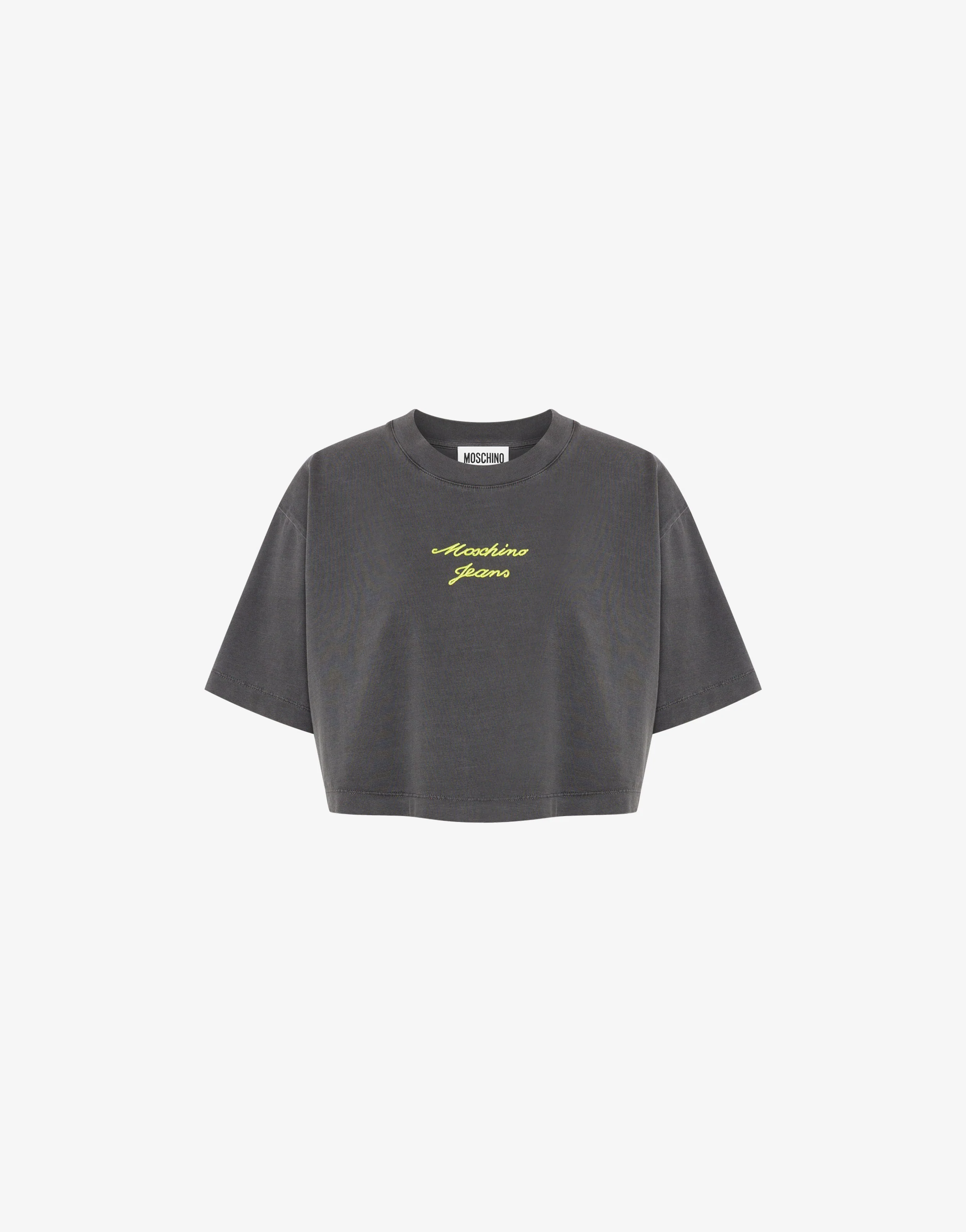 T-shirt crop in jersey di cotone ricamata