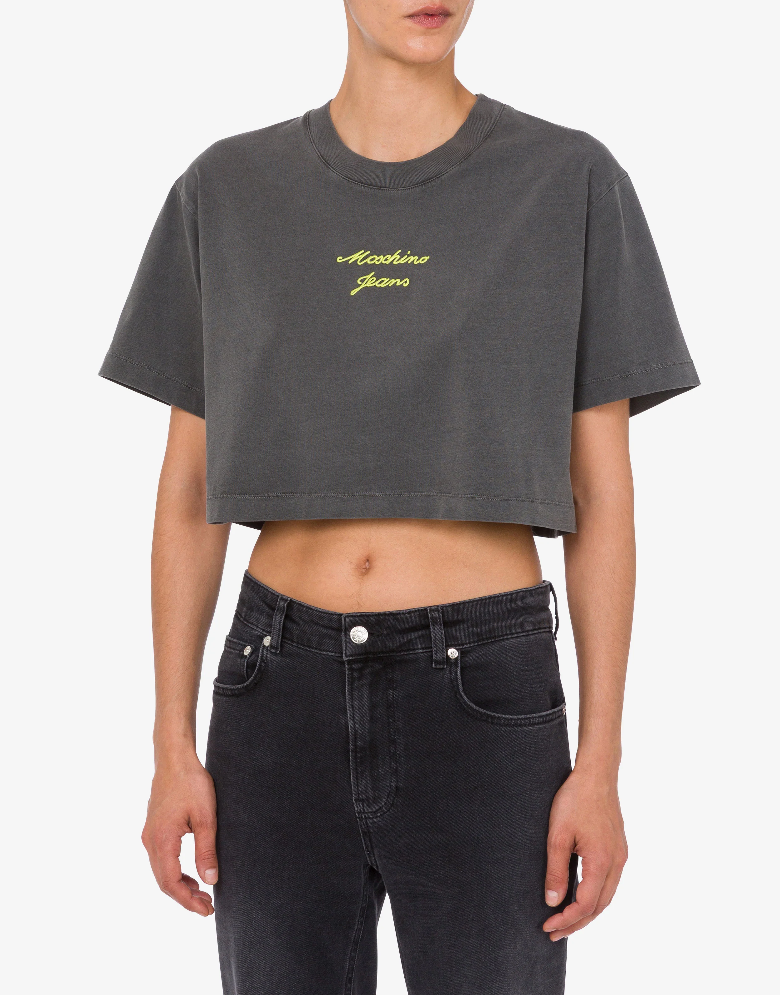 T-shirt crop in jersey di cotone ricamata - Image 2