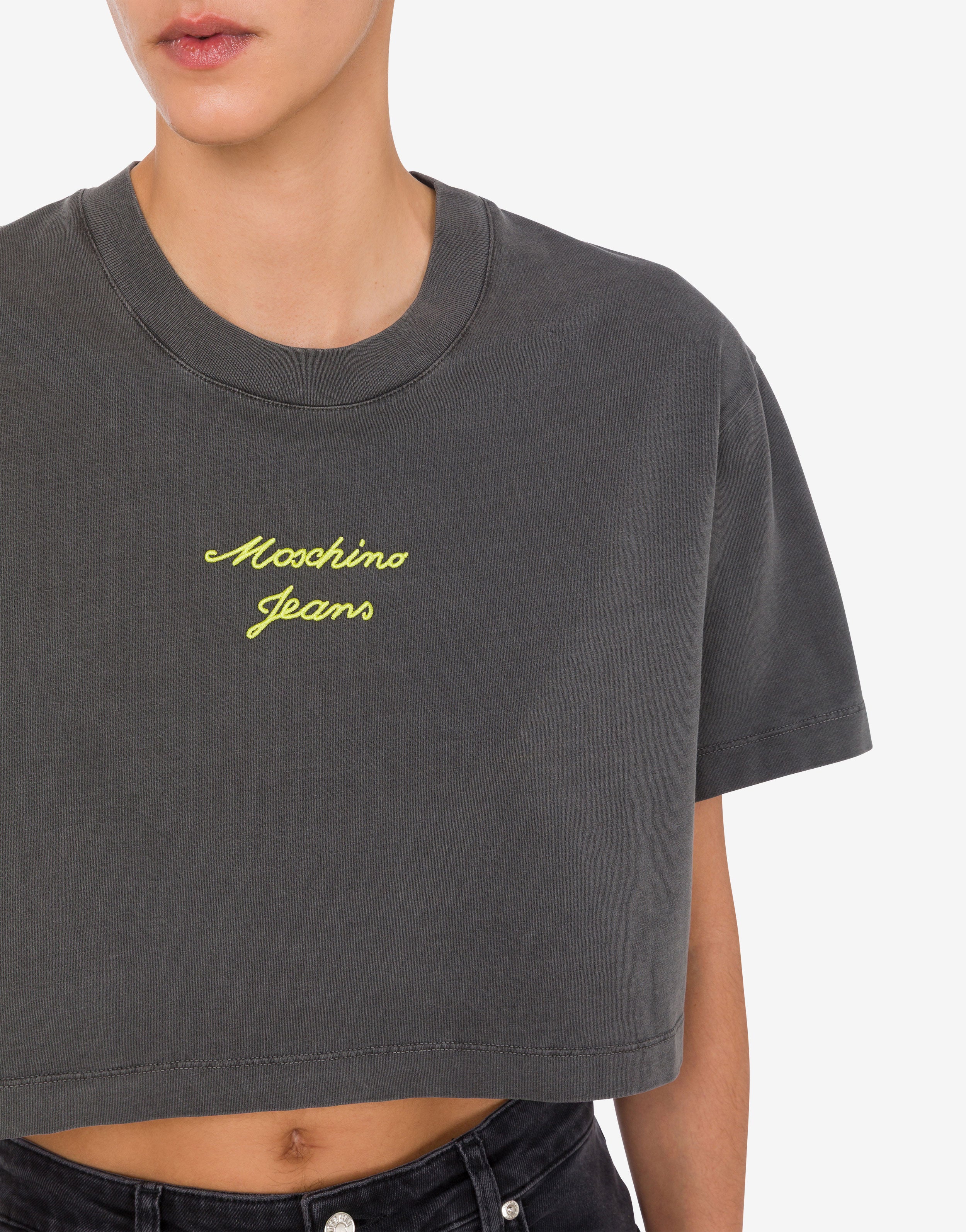 T-shirt crop in jersey di cotone ricamata - Image 4