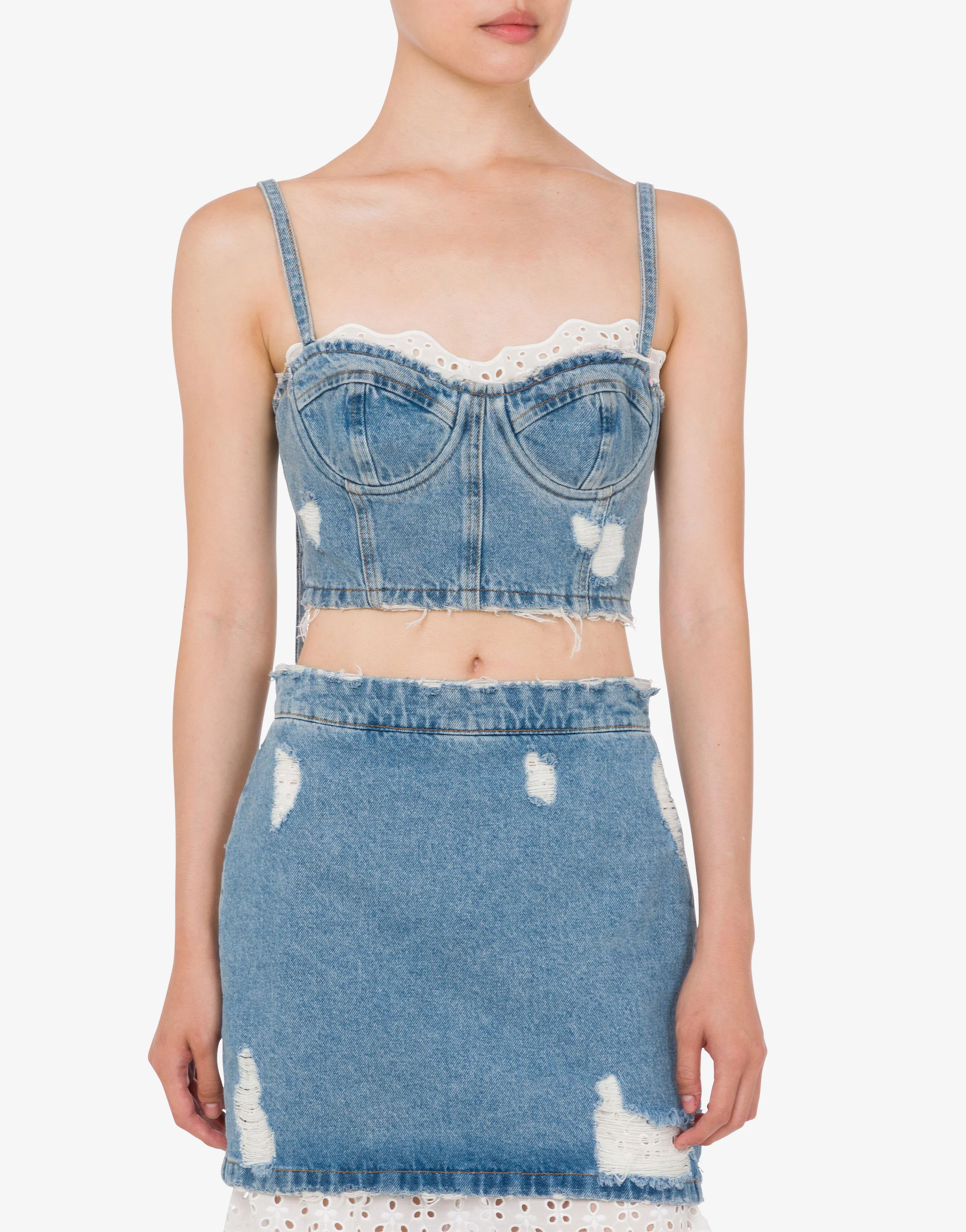Top crop in denim di cotone - Image 2