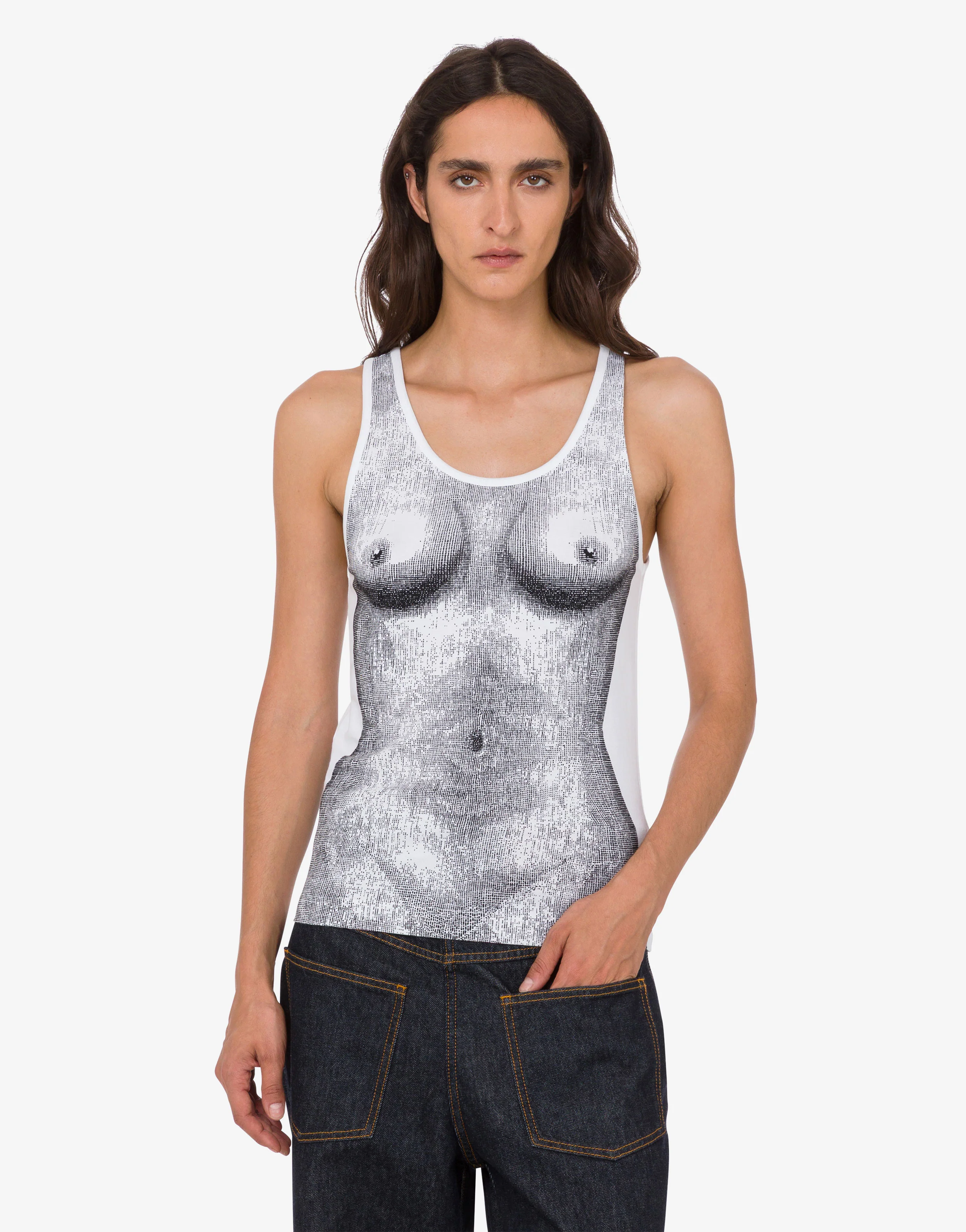 Top in jersey di cotone stretch stampato